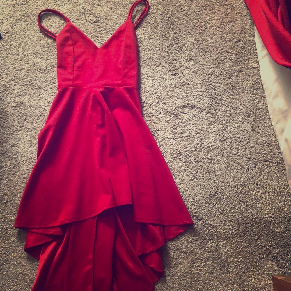 A beautiful red low high dress, only worn once !!